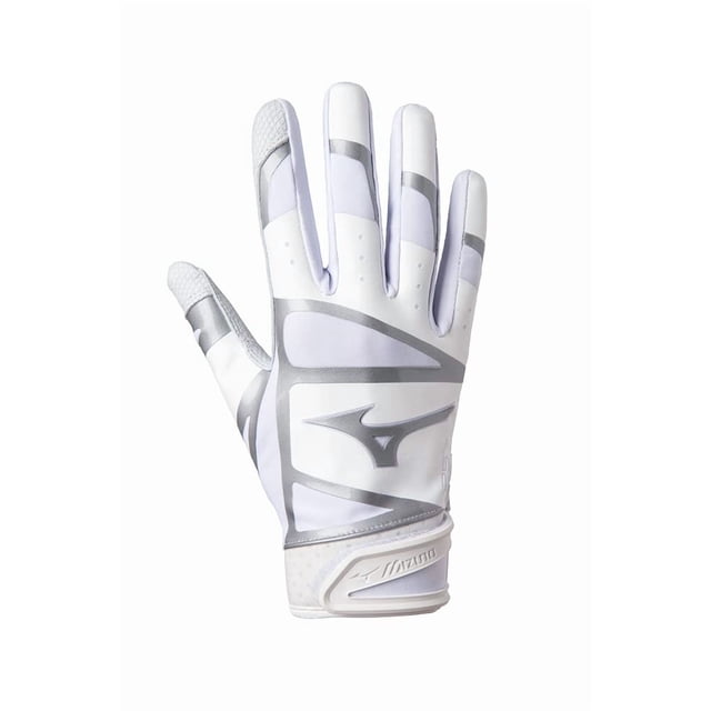 Guantes de bateo Mizuno F-257 para mujer, de softball, color blanco y plateado, talla pequeña