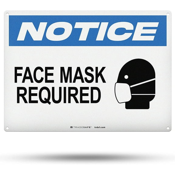 TRADESAFE Face Mask Required Sign, Wall Safety Signs, 14” x 10”, 40 Mil Aluminum Notice Sign