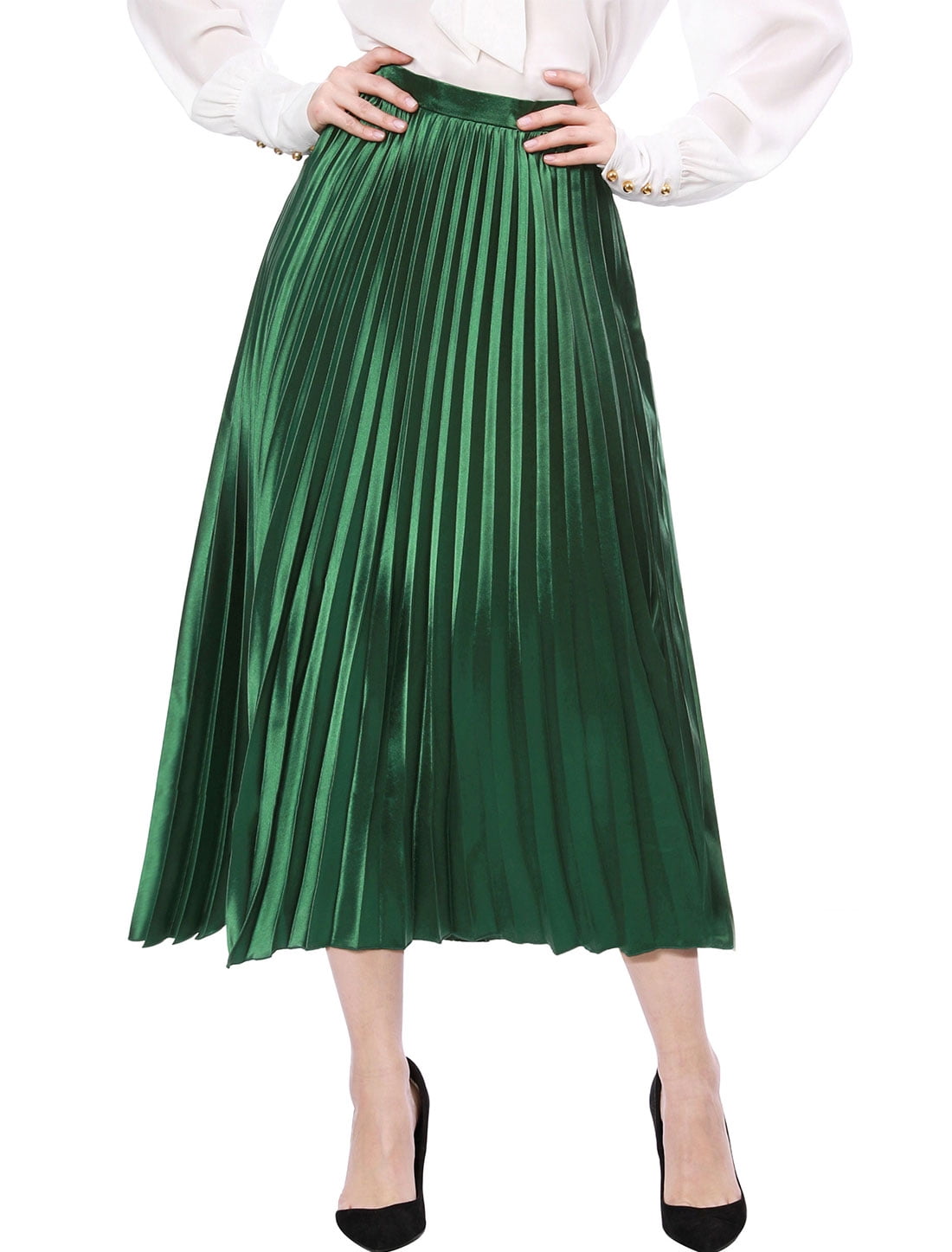 Women Accordion Pleated Metallic Midi 