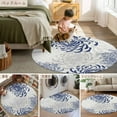 thumbnail image 6 of Navy Blue Chrysanthemum 8ft Round Rug, Farmhouse Botanical Floral Modern Non-Skid Rubber Backing Large Area Rugs - Living Room Bedroom Home Office, Indoor Floor Mat Carpets Washable Rug, 6 of 9