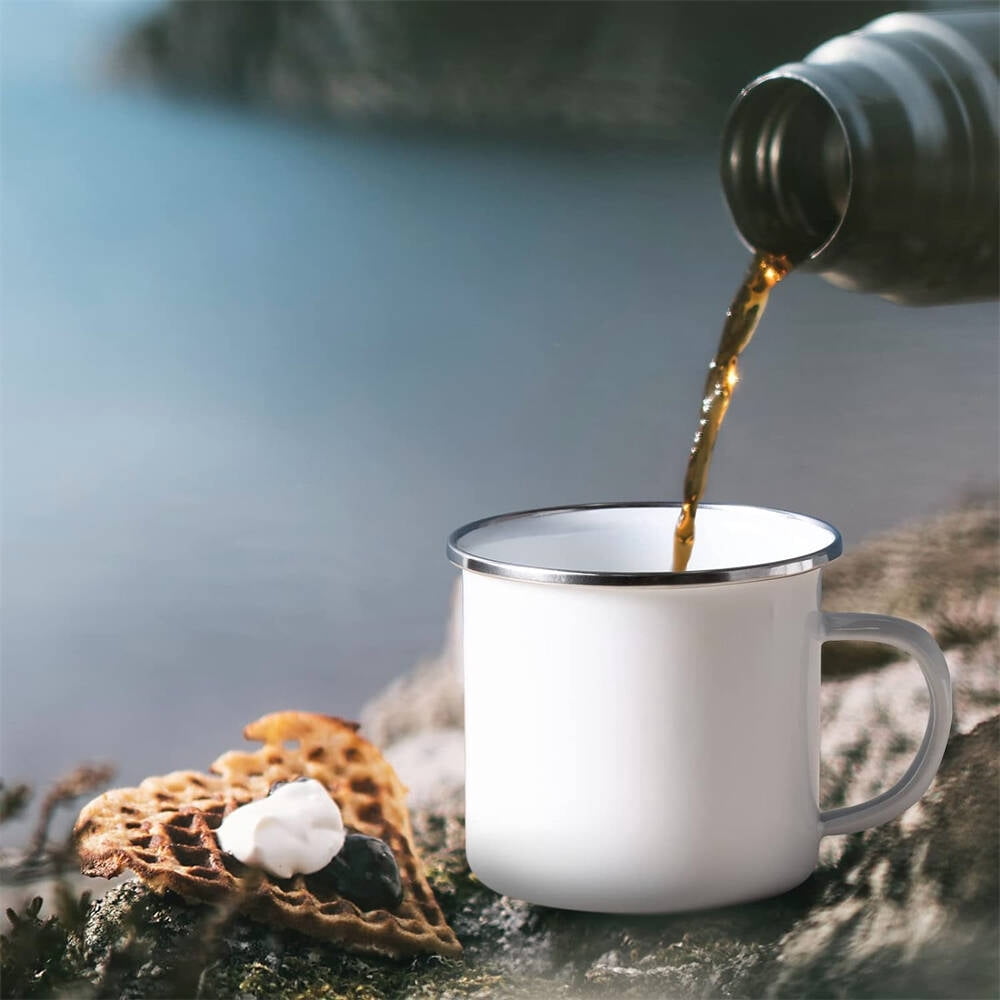 10Pcs Sublimation Blank White Enamel Mug 11 OZ Rim Camping Travel Coffee Cup Silver Metal Mug DIY Heat Transfer Print gift for Christmas