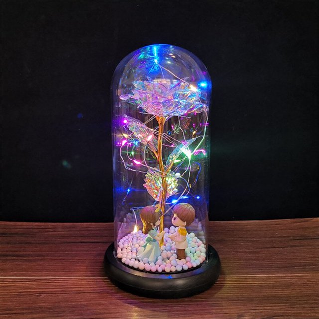 Valentines Day Gift for Girlfriend Eternal Rose LED Light Foil Flower In Glass Cover Mothers Day Wedding favors Bridesmaid Gift Gao Jinjia LED