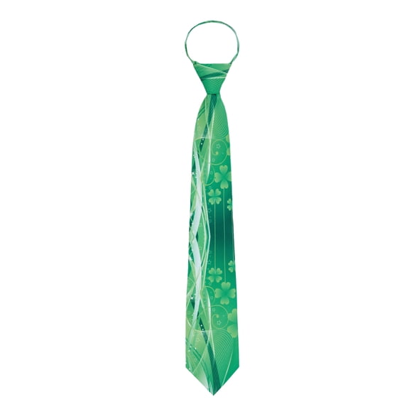 Jacob Alexander Men's Happy Saint Patrick's Day Abstract Wavy Four-Leaf Clover Stars Pre-Tied Zipper Neck Tie - Green