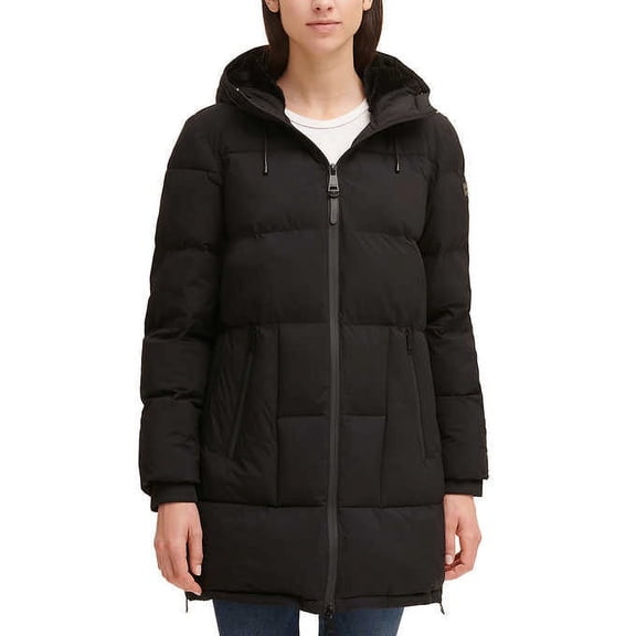 DKNY Jeans Ladies' Full Zip Hooded Parka Jacket, Black XXL