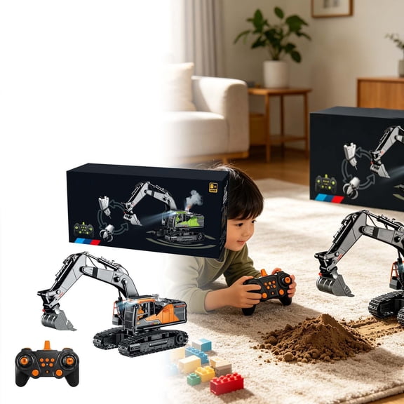Taicans 6 Channel RC Excavator Toy,Remote Control Construction Vehicle with LED Light & Spray,Alloy Crawler Digger with Rechargeable Battery,Birthday Gift
