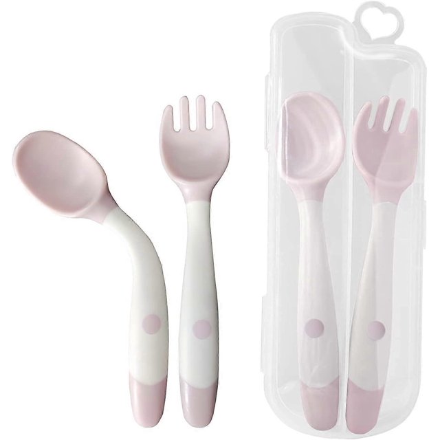 KAIYANG cucharas y tenedores de entrenamiento para la alimentación infantil, vajilla de aprendizaje para niños (rosa)