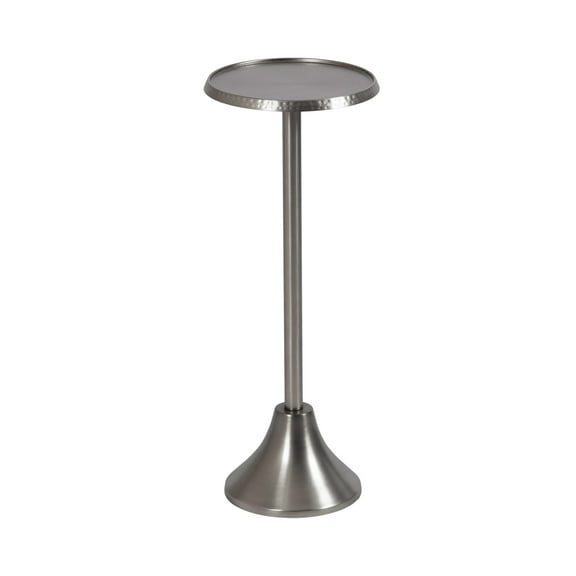 Kate and Laurel Sanzo Modern Pedestal Drink Table, 9 x 9 x 23, Antique Nickel, Decorative End Table with Hammered Tabletop for Use as Small Plant Stand or Living Room Martini Table