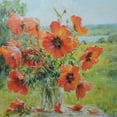 thumbnail image 2 of Smirnov, Igor 26x26 Black Ornate Wood Framed with Double Matting Museum Art Print Titled - Poppies, 2 of 4