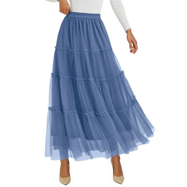 Falda de tul PRETTYGARDEN para mujer, maxi larga, a la moda de otoño