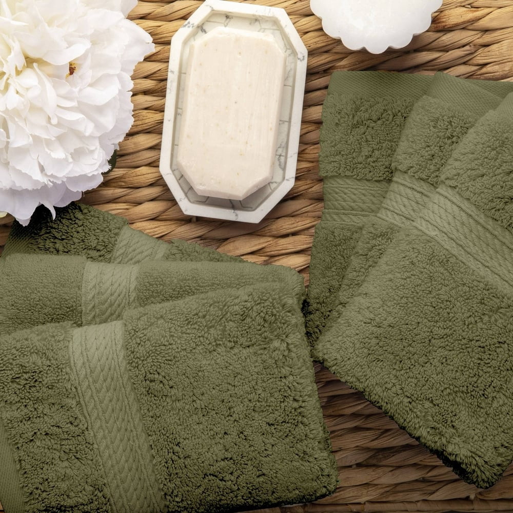 Superior Egyptian Cotton Heavyweight Face Towel Set of 6, Forest Green