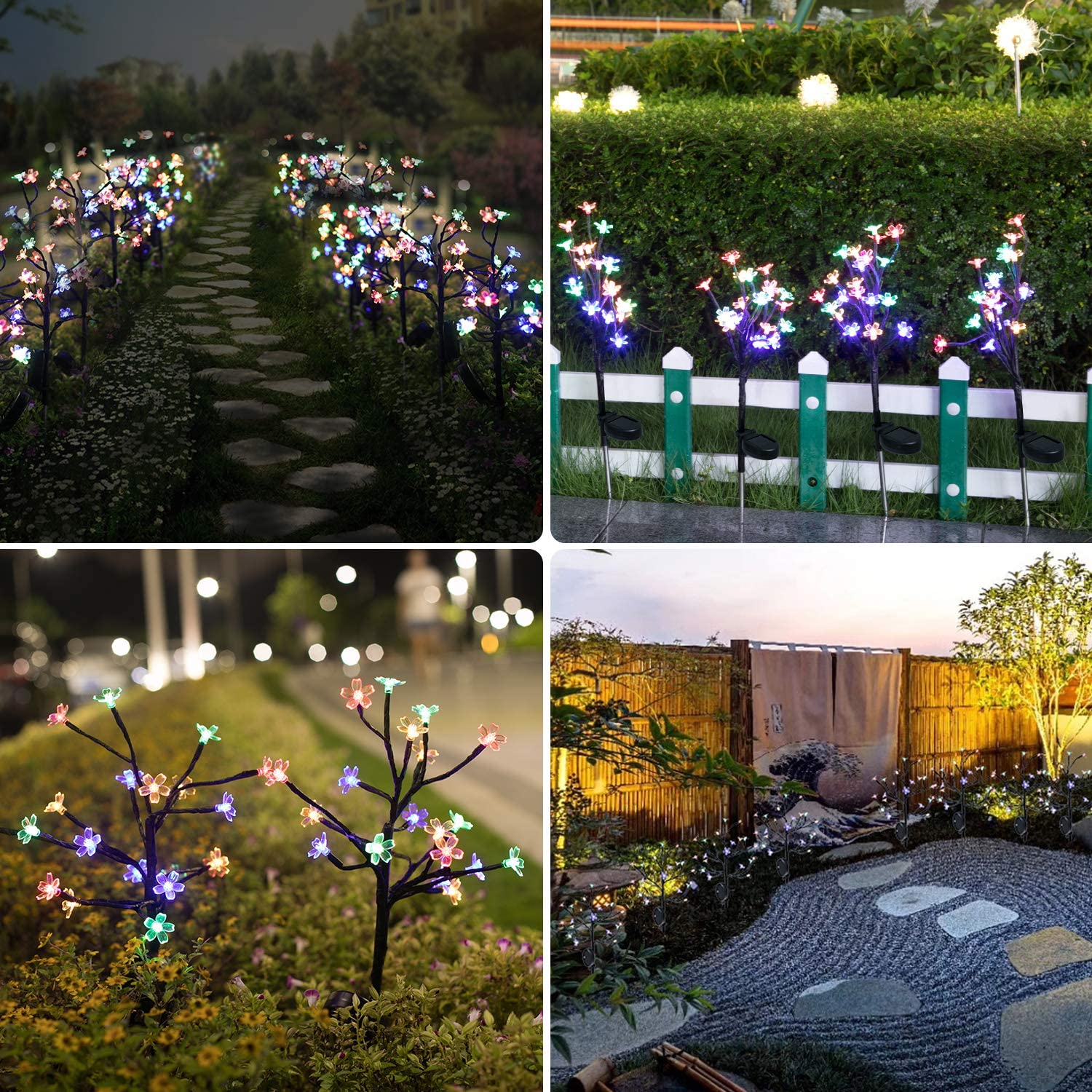 Solar Flower Lights with 20 Cherry Blossom,Outdoor Solar Lights, 2 Pack Solar Fairy Lights Waterproof Multi-Color Solar Powered Garden Lights, Bigger Solar Panel for Pathway Patio Yard Christmas Decor - image 5 of 8