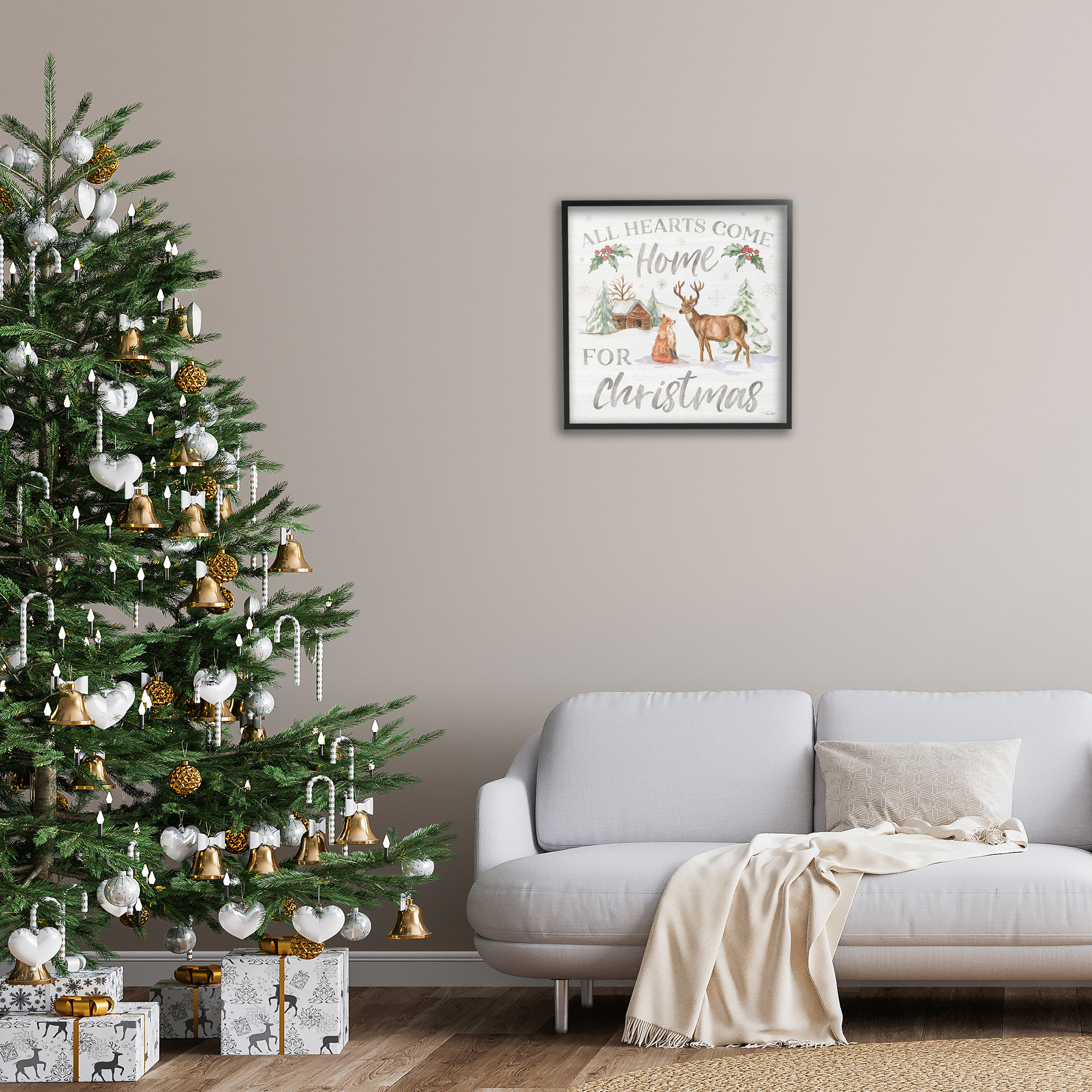 Stupell Industries Home For Christmas Phrase Holiday Painting Black Framed Art Print Wall Art, 24 x 24