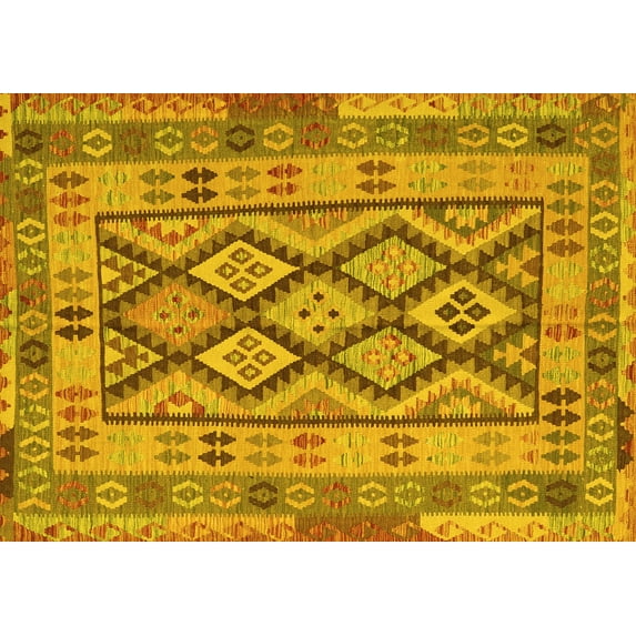 Ahgly Company Machine Washable Indoor Rectangle Abstract Yellow Contemporary Area Rugs, 5' x 7'