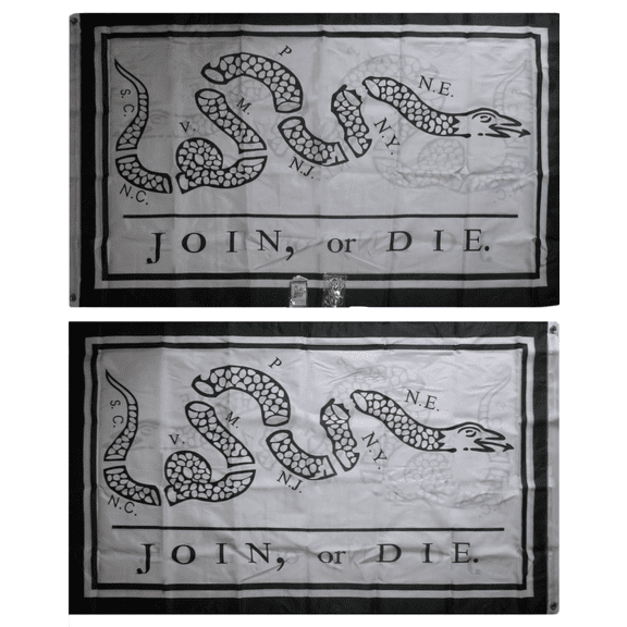 Join or Die Benjamin Franklin 3x5 ft Flag 210D Double Sided Nylon Pin & Clips