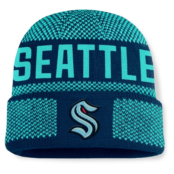 Men's Fanatics Deep Sea Blue/Light Blue Seattle Kraken Fundamentals Shelter Cuffed Knit Hat