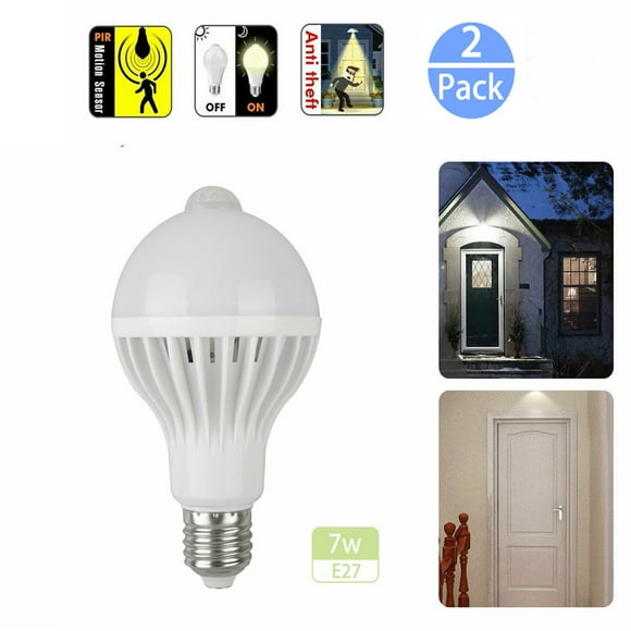 Motion Sensor Light Bulb- 2 Pack  7W Motion Activated Dusk to Dawn Security LED Bulb;E27 Soft White  Auto On/Off Indoor Outdoor