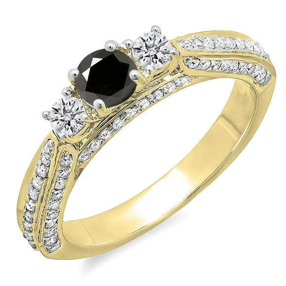 Dazzlingrock Collection 1.00 Carat (ctw) 14K Round Black & White Diamond Bridal Engagement Ring 1 CT, Yellow Gold, Size 10
