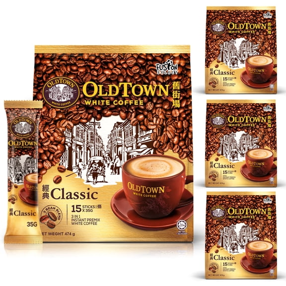 4 Packs OLD TOWN 3 in 1 Classic White Coffee