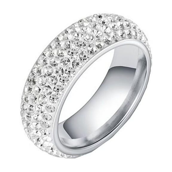 PAURO Women Cubic Zirconia Ring 8mm Curved Eternity Rings Stacking Cz Wedding Bands Silver Plated White Size 11