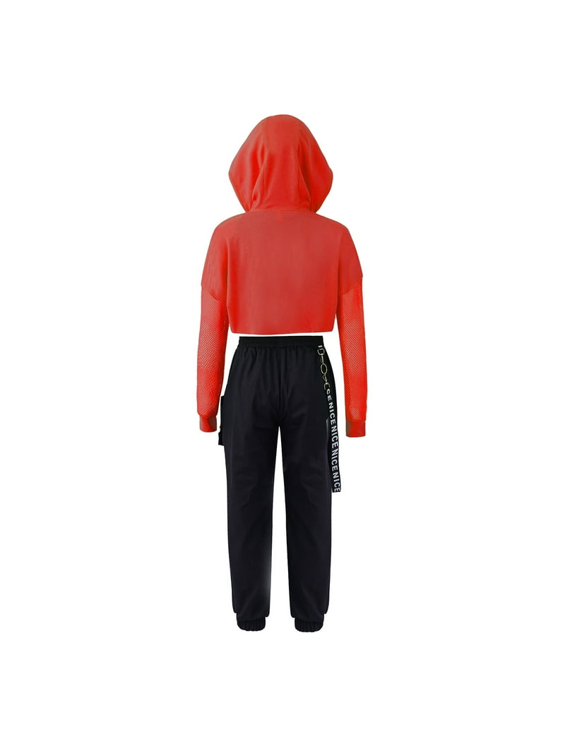 YIZYIF Kids Girls Hip Hop Dance Wear Cropped Hoodie Tank Top with