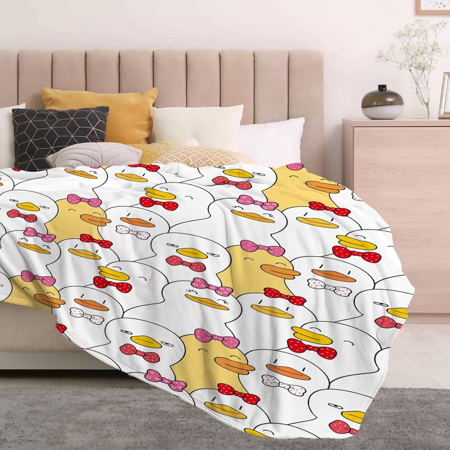 SKT T1 Duck Blanket for Baby Kids Girls, Cute Duck with Pink Bow