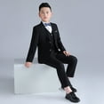thumbnail image 5 of FLMEI Boy's 4-Piece Formal Suit Set Little Big Girls Boy Tuxedo Set Includes Suit Jacket, Fleece Comfort Waist Dress Pants,Dress Shirt,Necktie & Bow Tie for 5-16Y, 5 of 7