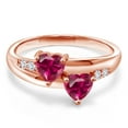 thumbnail image 2 of Gem Stone King 1.28 Ct Heart Shape Red Created Ruby 18K Rose Gold Plated Silver Lab Grown Diamond Ring (Size 8), 2 of 5