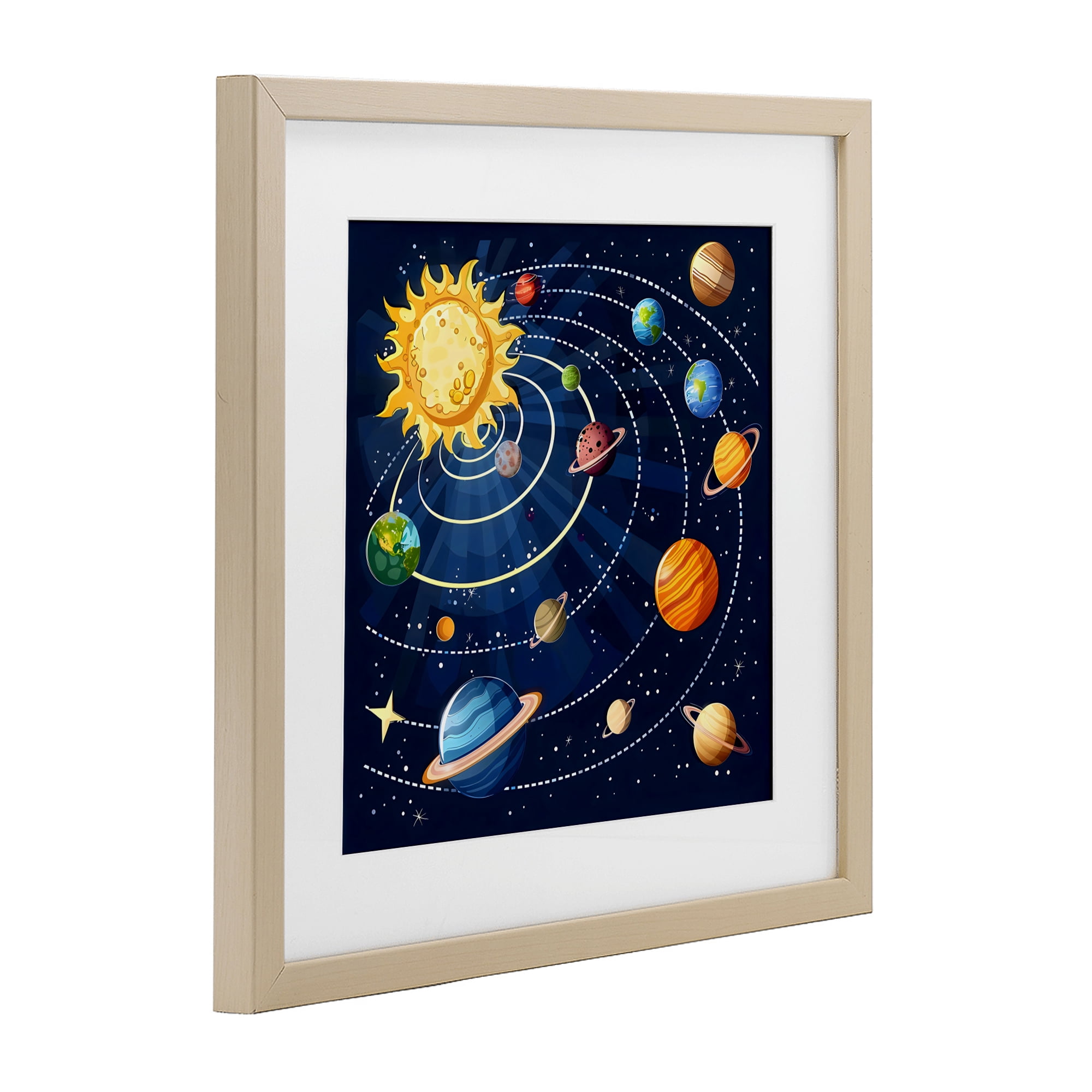 Stupell Industries Planets In Orbit Birch Framed Print Under Glass, design by Creative Studio