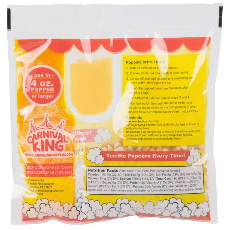 24/Case Carnival King All-In-One Popcorn Kit For 4 Oz. Popper Ready to Use  Pop