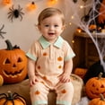 thumbnail image 2 of Gunia Baby Boys Girls Halloween Outfit Summer Cartoon Pumpkin Embroidered Romper Striped Lapel Jumpsuit Outfits Orange 6-12 Months, 2 of 4