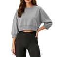 thumbnail image 4 of Naotn Women Cropped Sweatshirts Fall Trendy Crew Neck 3/4 Raglan Sleeve Solid Loose Casual Workout Pullover Tops, 4 of 8