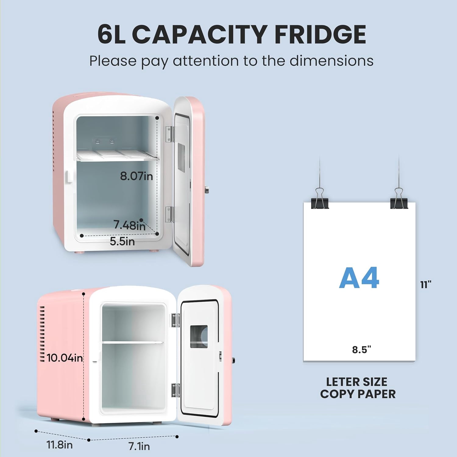 Simple Deluxe Mini Fridge with Observation Window, 6L/9 Can, Portable Warmer & Cooler, Personal Refrigerator, AC/DC, Pink New