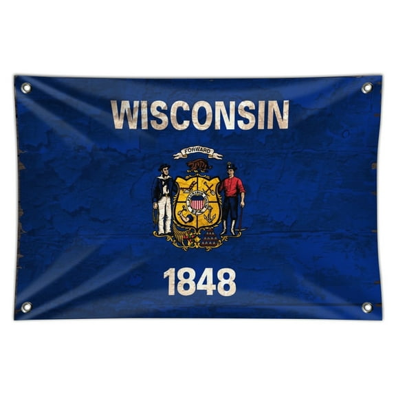 Rustic Wisconsin State Flag Distressed USA Home Business Office Sign