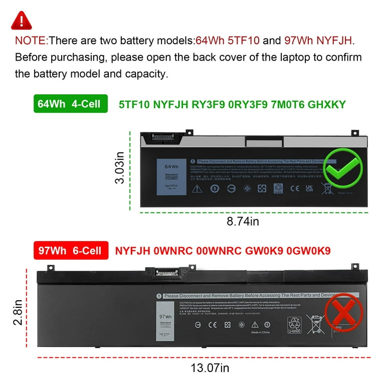 NYFJH Battery For Dell Precision 7330 7530 7540 7730 7740 P74F P34E 97Wh US