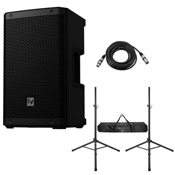 Electro-Voice ZLX-G2 8" 1000W 2-Way Bluetooth Powered Loudspeaker, Black, Bundle with Stands and Cable