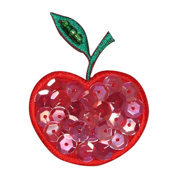 ID 1221D Cherry With Sequins Patch Fruit Food Embroidered Iron On Applique