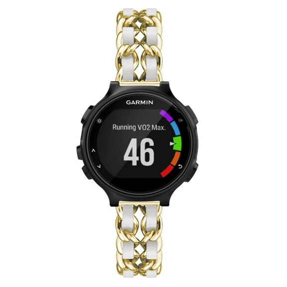 Leather Metal Band Compatible With Garmin Forerunner 220/230/235/735XT/620/630 Band, Stainless Steel Metal Cowboy Chain Style Replacement for Band Garmin Forerunner 220/230/235/735XT/620/630