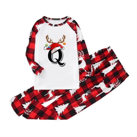 Linfrsh Holiday Pajamas for Family Matching Family Pajamas Sets Christmas PJ s Letter Print Top and Plaid Bottom Sleepwear Jammies with Pockets Watermelon Red 3-4Y