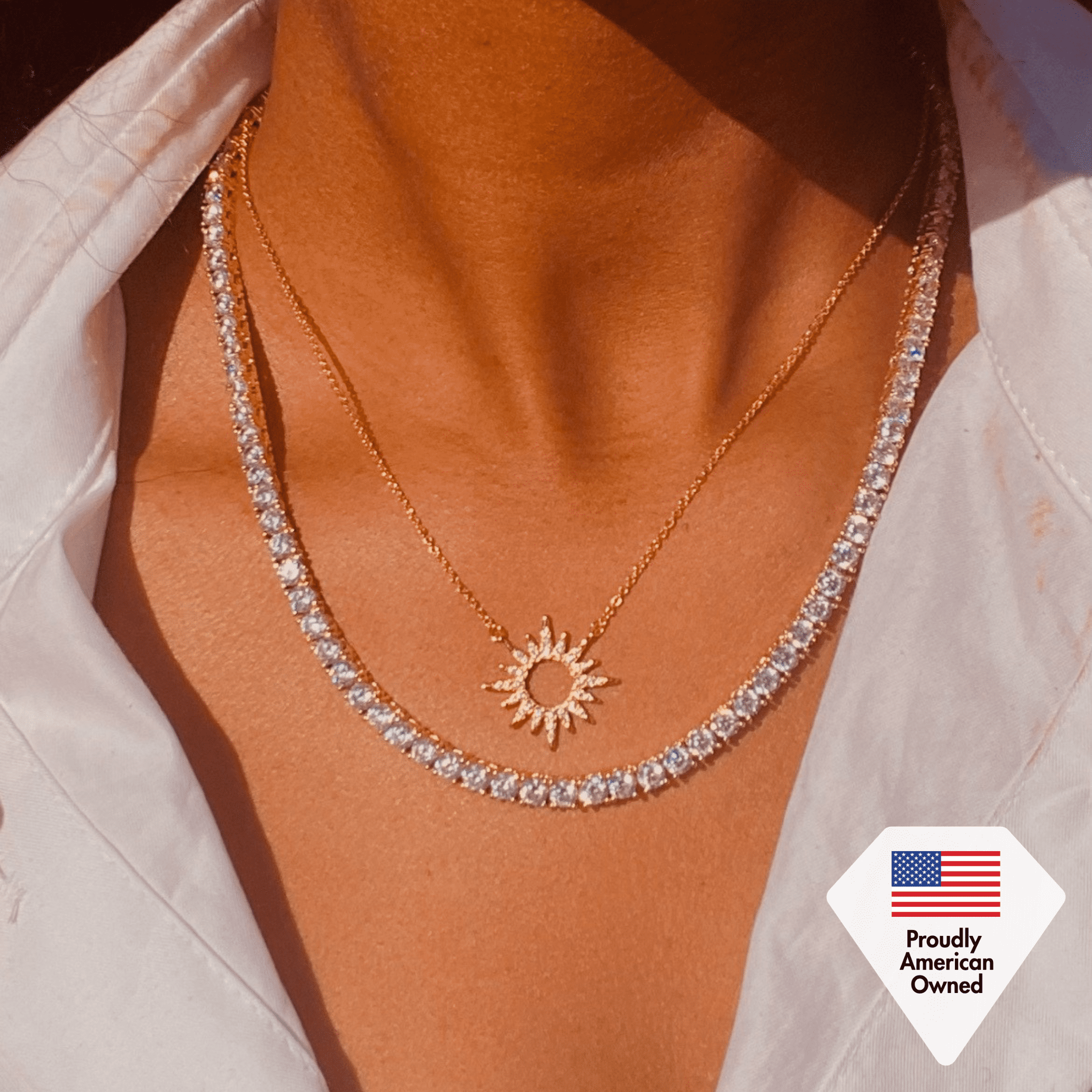 Cate & Chloe Olivia 18k Rose Gold Plated Tennis Necklace with Simulated Diamond Crystals for Women