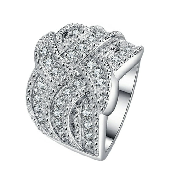 925 Sterling Silver Plated Cubic Zirconia Wide Band Ring  Statement Ring for Women