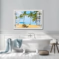 thumbnail image 6 of HFDF Beach Wall Art Fake Window Pictures Beach Window Canvas Wall Art Blue Coastal Tropical Palm Tree Ocean Print for Living Room,, Bathroom & Home Office Decorations Ready to Hang 16x12inch Framed, 6 of 6