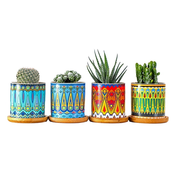 Bewildely Maceta ecológica hecha con materiales duraderos maceta de cerámica ligera y portátil Jardín y Patio Amarillo+Verde+Rojo sin planta+bandeja
