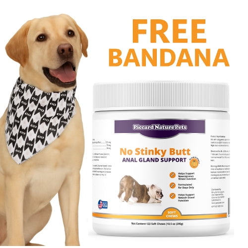 PiccardNaturePets No Stinky Butt Anal Gland Support 120ct Chews   FREE Bandana!