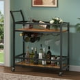 thumbnail image 3 of Furmax Mobile Bar Cart, Modern, Industrial, With Wine Rack, Glass Holder, and Wood Storage Shelves, Ideal for Living Room, Kitchen, Bar, Restaurants, and Parties, Black, 3 of 7