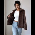 thumbnail image 4 of Abrigos de Invierno para Mujer, Modernos, de Larga, con Solapa y Pelo Sintético, para Otoño. Marrón L, 4 of 9