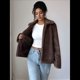 thumbnail image 4 of Abrigos de Invierno para Mujer, Modernos, de Larga, con Solapa y Pelo Sintético, para Otoño. Marrón L, 4 of 9