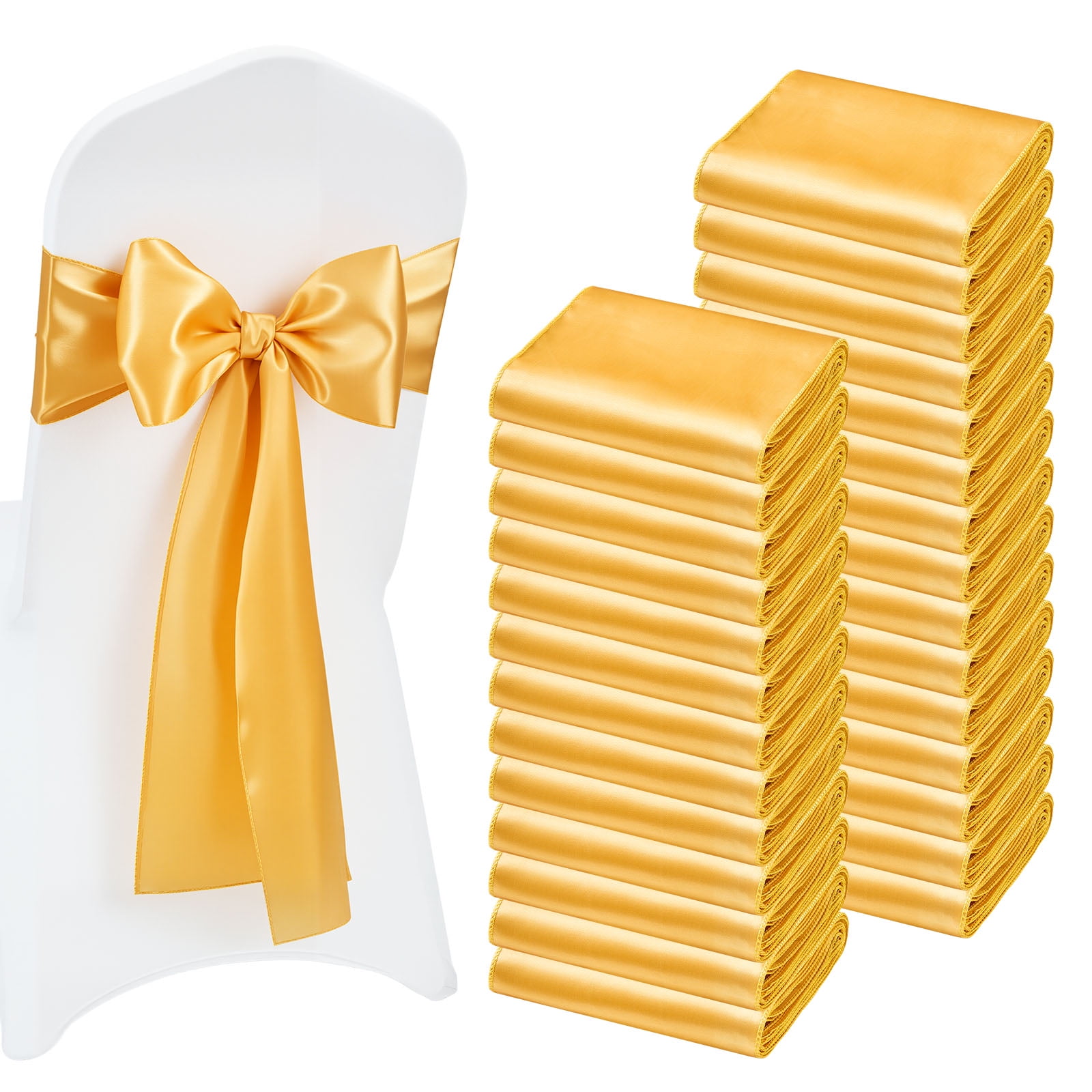 50-Pack Spandex Chair Sashes – Premium Stretch Chair Cover Bands With Sliding Buckle, Metallic Gold, Wrinkle-Free & High Elasticity For Weddings, Banquets & Party Decor