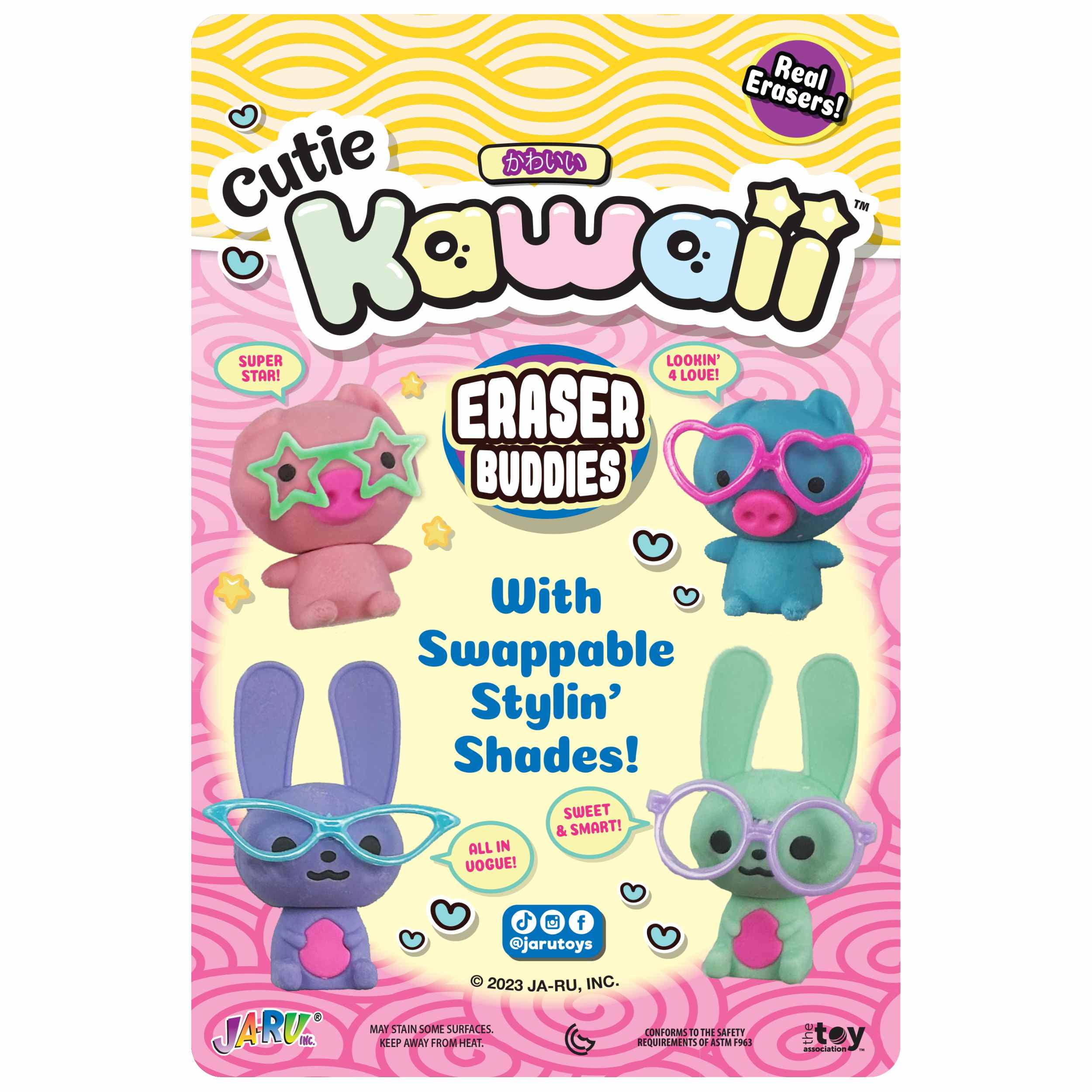 Ja-Ru Kawaii Cutie Eraser Buddies Playset, 1 Piece Set Plastic