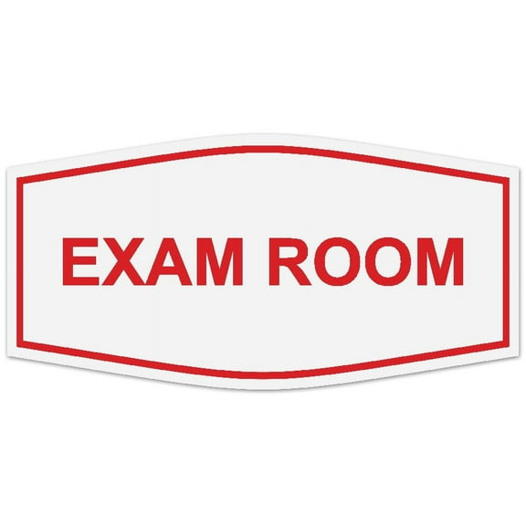 Signs ByLITA Fancy Exam Room Sign - Laser-Engraved Lettering | Durable ABS Plastic | Vibrant Colors | Powerful Foam Tape (White/Red) - Large
