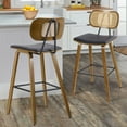 thumbnail image 3 of Foreate 26" Counter Height Bar Stools, Set of 2 with Rattan Mid-Back, Modern Wooden Stool Leather Upholstered Bar Chair Mid Century for Kitchen Island Dining Room Office, 3 of 11